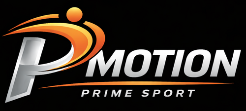 Logo of P-Motion Prime Sport with dynamic design elements on a black background
